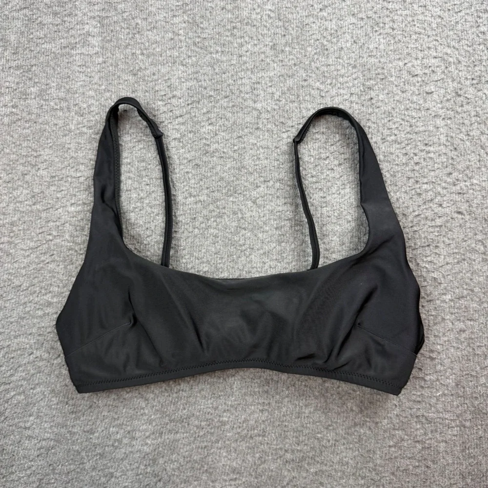 Aerie Bikini Top Women's Medium Black Scoop Neck Bow Back Adjustable‎ Straps